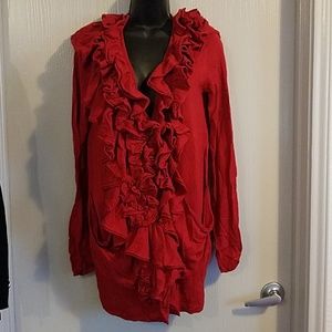 NEW with Tags Red ladies cardigan with ruffles. CLOSET CLOSING